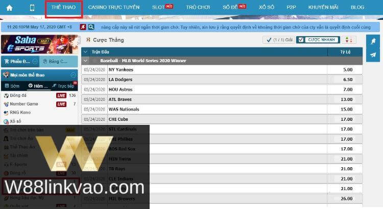 cá cược bóng chày tại w88
