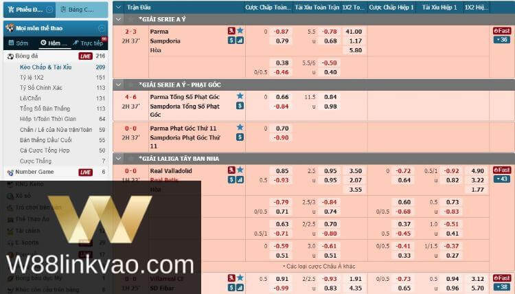 tỷ lệ kèo bóng đá w88
