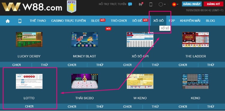 chơi lotto tại w88